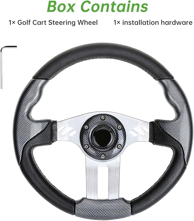 10L0L Golf Cart Steering Wheel, Universal Design Fit for for Yamaha, EZGO RXV & TXT, Club Car DS, Club Car Precedent Tempo, Most Golf Cart (Asphalt Gray)
