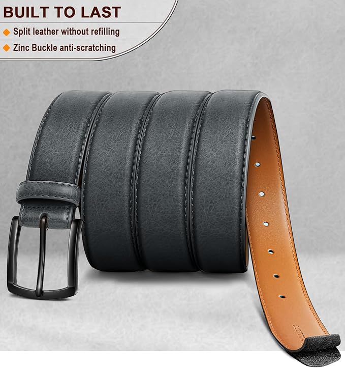 KEMISANT Men Belt 2Pack – Genuine Leather Belt for Men Dress Casual Golf Jeans 1 3/8"