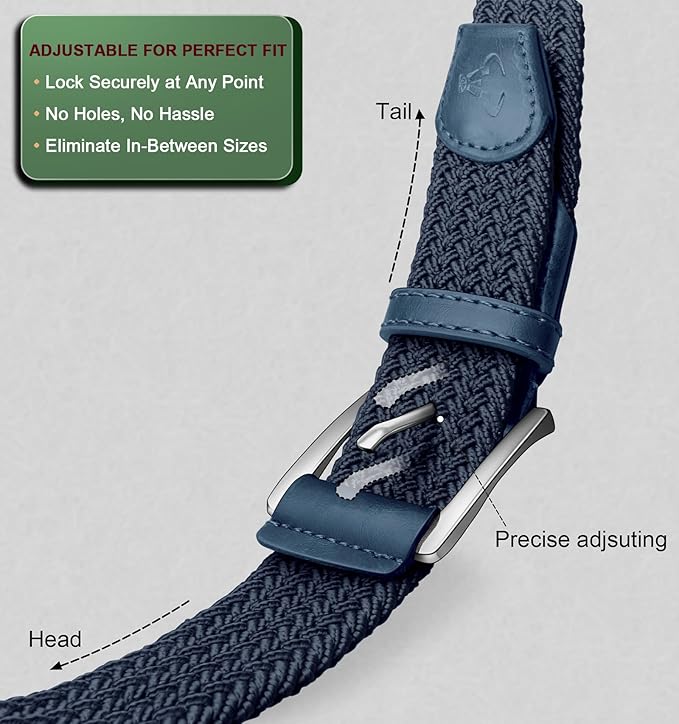 BULLIANT Belt for Men 2Pack,Mens Gift Stretch Braided Web Belt Elastic for Casual Golf Jeans,1 3/8"