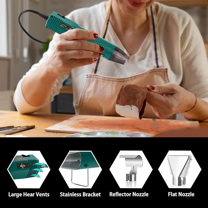 Heat Gun 350W with Dual Temp 392°F & 662°F and 2 Nozzles, Fast Heat Hot Air Gun - Image 2