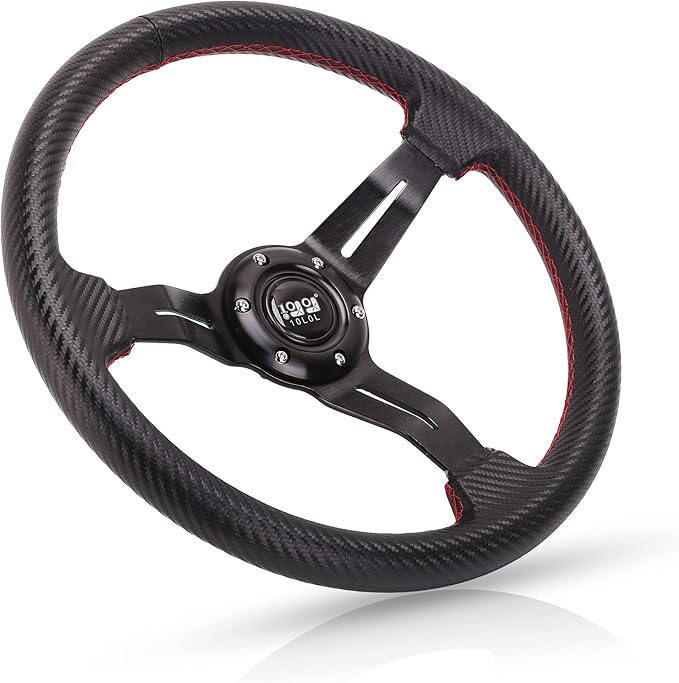 10L0L Golf Cart Steering Wheel, Universal Design Fit for Yamaha, EZGO RXV & TXT, Club Car DS, Club Car Precedent Tempo, Most Golf Cart(Carbon Black)