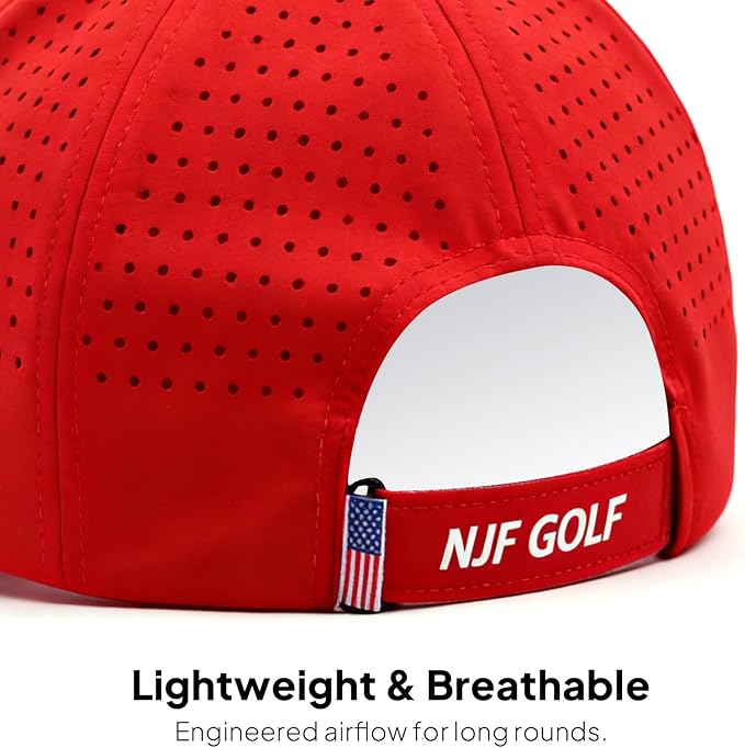 NJF Golf Hat Men - Breathable Mens Golf Hats, Adjustable Rope Hook and Loop Style Cap, Convenient Cap with Tee Holder
