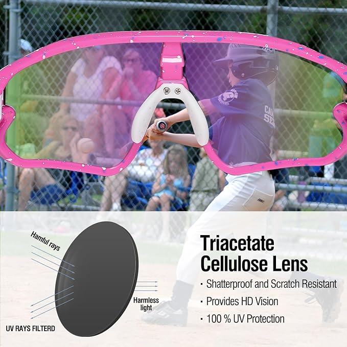 DUCO Kids Sunglasses Youth Baseball Sun Glasses Lightweight TR90 Frame UV400 Sports Cycling Shades for Boys Girls DK268
