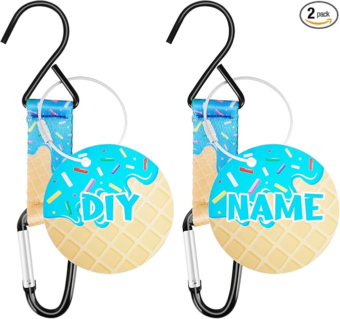 Eyourlife Dugout Organizer Fence Hook Baseball Softball Gift for Bag Backpack Glove Helmet Drinking Bottle Hanging with Name Luggage Tags Charms Team Gift for Coach Mom 2set blue ice cream drip 1 hook
