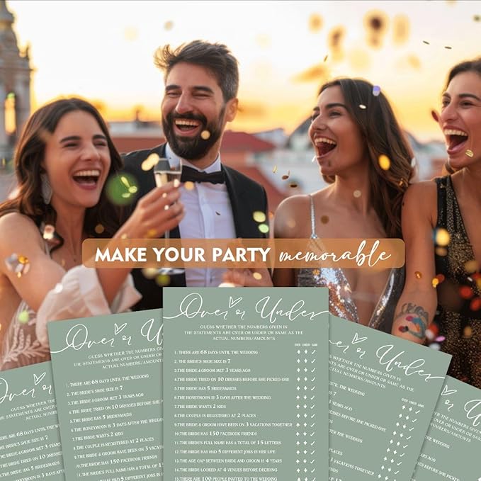 Bridal Shower Games Cards, Guess Over or Under, 25 Guests, Engagement Party - Image 6