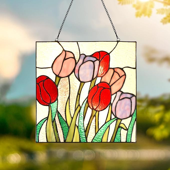 PA0004 Stained Glass Hanging Panel-12 Wx12 H Window Suncatcher Tiffany Style - Image 3