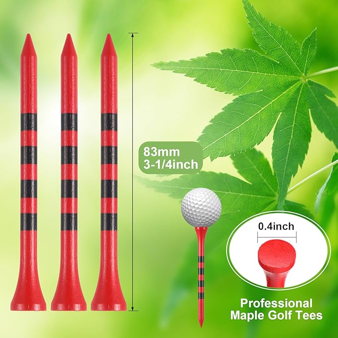 Vinsot 1000 Pcs Golf Tees Bulk 3-1/4 '' Wooden Bamboo Tees Decoration for Men Women Clubs Golf Ball Theme Party Accessories School Supplies(Red Black,Stripe)
