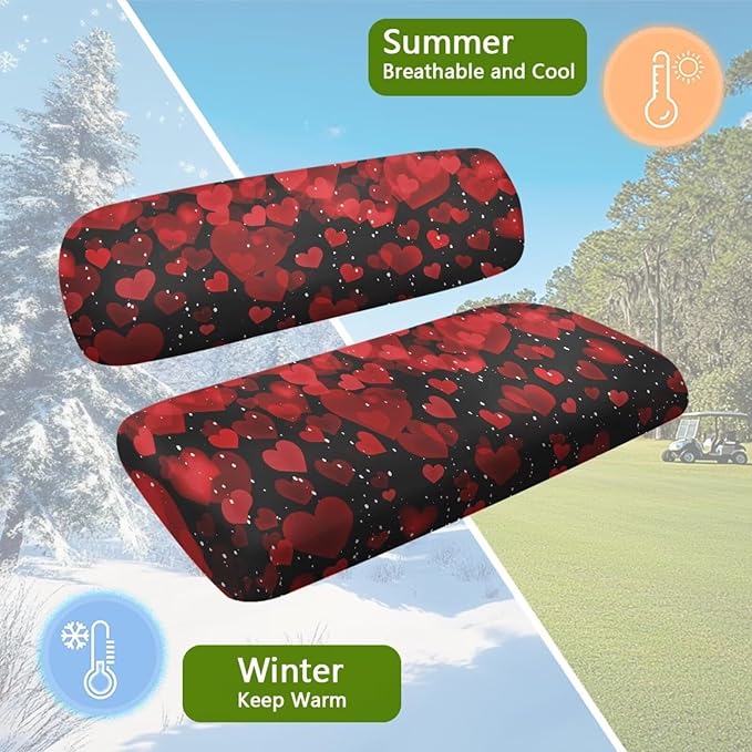 Yewatlles Retro Red Heart Glacier Cart Seat Covers for Club Car,Golf Carts Ordinary Front Seats,Breathable Washable Polyester Cloth Renew Your Golf Cart