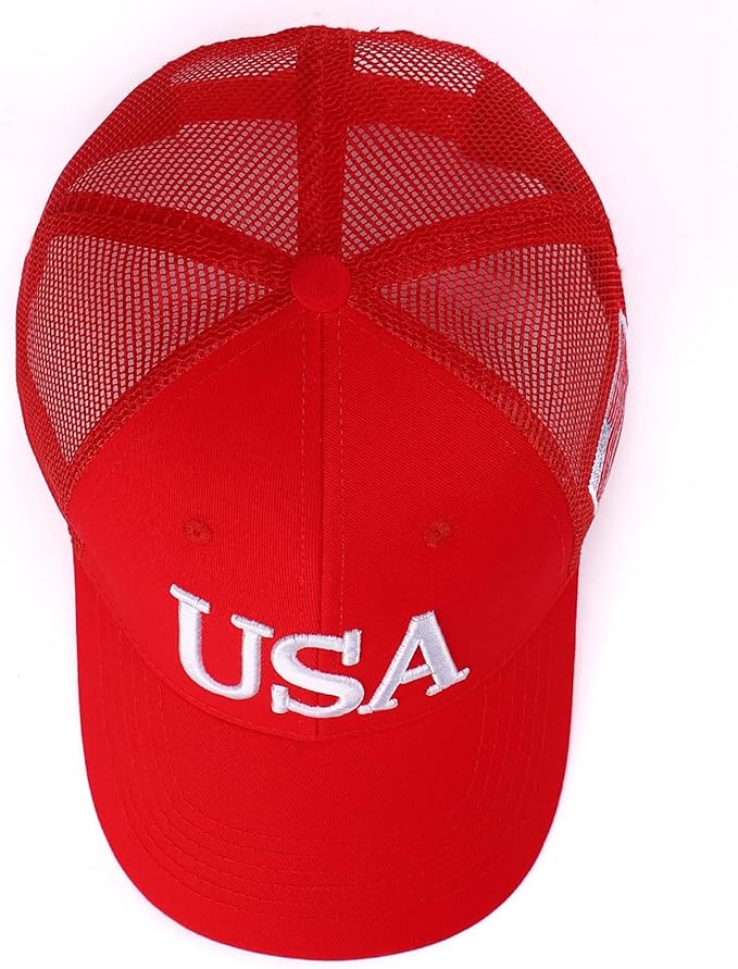 USA Trucker Hat for Men & Women American Flag Cap Adjustable Baseball Cap Mesh Snap Patriotic 3D Embroidered Cap