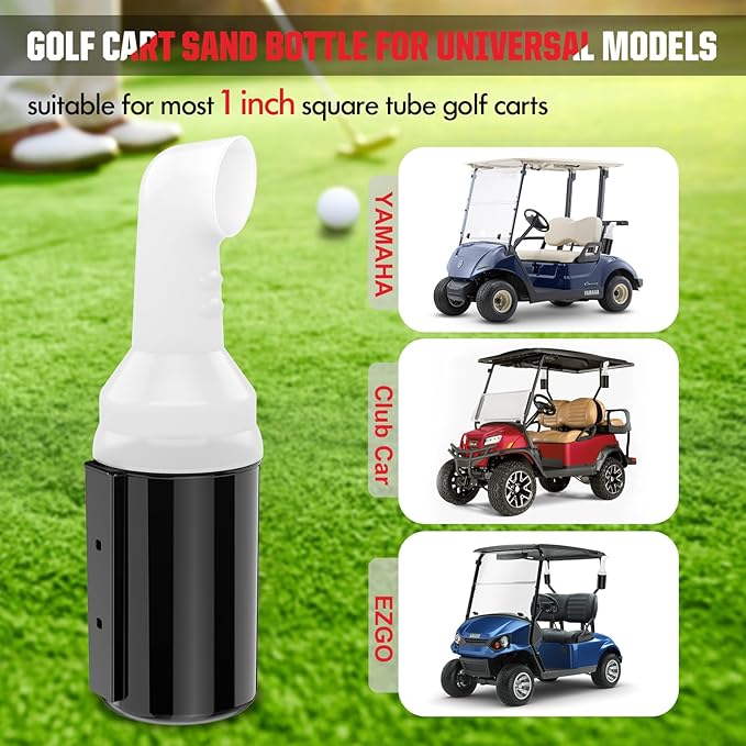 No Drilling Golf Cart Sand Bottle with Holder Bracket, Sand Bottle for Golf Cart YAMAHA Club Car EZGO with 1" Square Tube, Golf Cart Sand Divot Seed Bottle Holder Bucket 35 oz Large Capacity