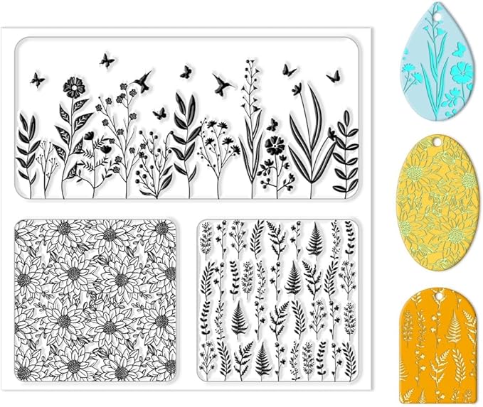 CHGCRAFT Polymer Clay Texture Sheet Leaves and Flowers Clay Texture Mat Floral by chgcraft