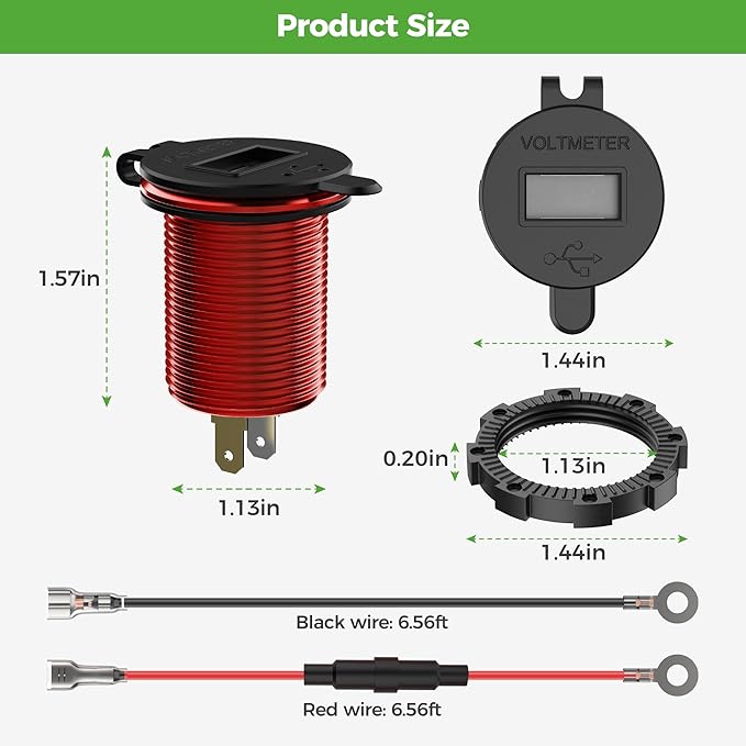 10L0L 9V-55V Input Golf Cart Quick Charge 3.0 Dual USB Charging Socket,2 in 1 USB Ports & Digital Voltmeter Universal for Club Car,EZGO and Yamaha,Metal Shell Safe Charge Outlet