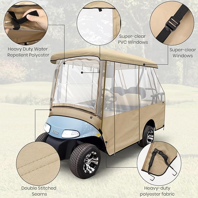 Leader Accessories Golf Cart Enclosure 2 + 2 Seater for EZGO RXV Golf Driving Enclosure Short Roof 2 Over 4 Passenger Golf Cart (Tan)