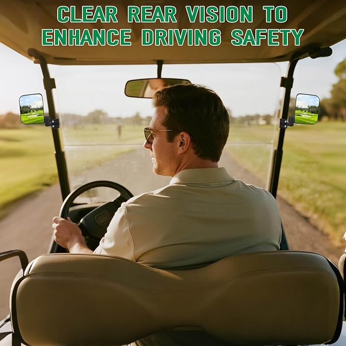 No Drilling Golf Cart Side Mirrors with Built-In Reflector, Universal Golf Cart Mirrors Fit For EZGO, Club Car, Yamaha, ICON, Star, Zone Golf Carts Large HD Shatterproof Folding Side View Mirrors