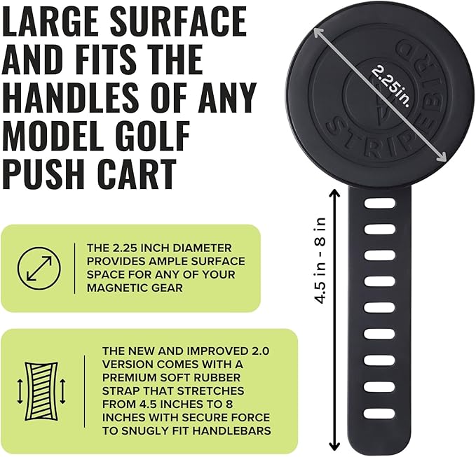 Stripebird - 2.0 Golf Push Cart Mount for Magnetic Accessories (Black) - Push Cart Strap for Quick and Easy Access of Golf Gear - Cell Phone Holder for Golf Cart - Phone Holder for Golf Cart