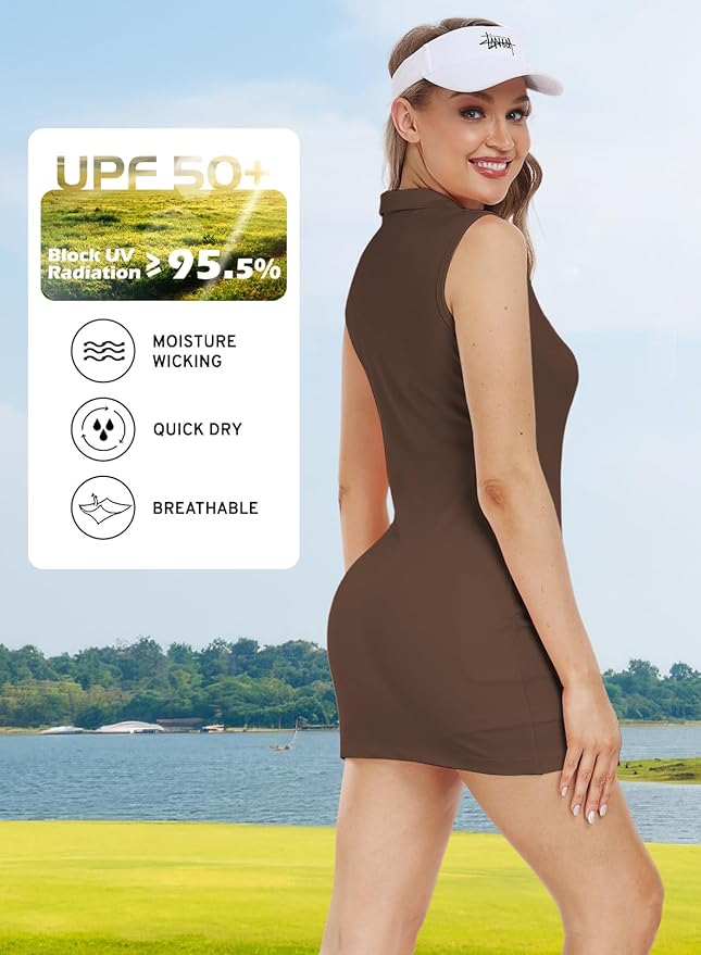 Hiverlay Golf Dresses for Women with Shorts and Pockets, V-Neck Short Sleeve Tennis Dress, Workout Athletic Dresses