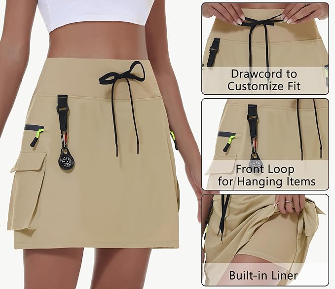 MIVEI Skorts for Woman - Hiking Cargo Skorts with Zipper Pockets, High Waisted Quick Dry Golf Workout, Dressy Casual