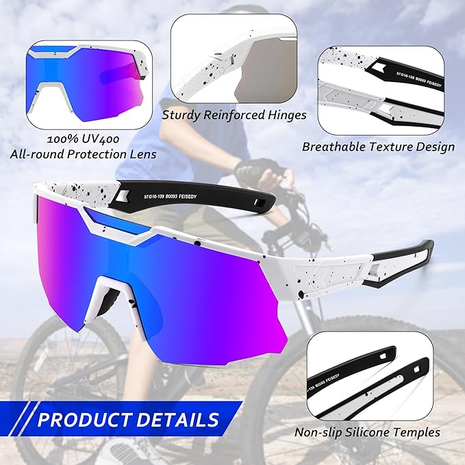 FEISEDY Kids Sunglasses Youth Baseball Sun Glasses, UV400 Sports Teens Cycling Shades for Boys Girls Age 8-16 B0048