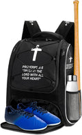 Christian Baseball Bag Cross Baseball Backpack for Youth Adult Religious T-Ball Softball Equipment Gear with Separate Shoes Compartment Fence Hook for Helmet & Accessories
