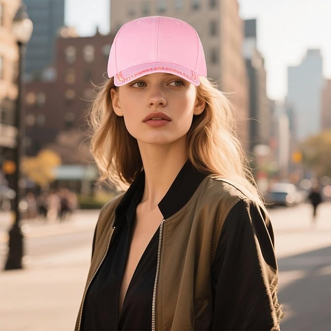 Hoce Fashion Rhinestone Denim Baseball Cap Studded Bling Hat for Women