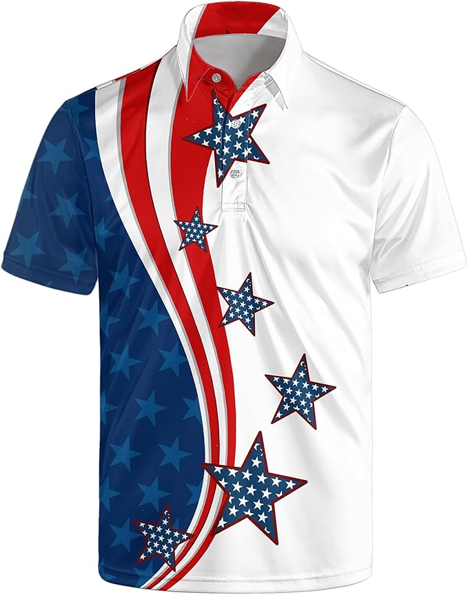 Golf Polo Shirts for Men Funny Print Short Sleeve Golf Shirts Performance Golf Polos