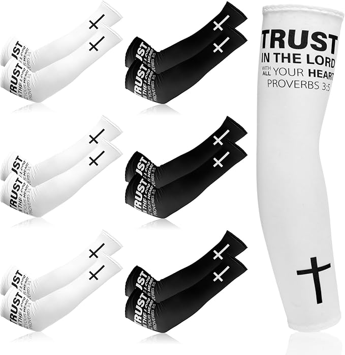 Shyyween 6 Pairs Faith Cross Arm Sleeves Religious Compression Arm Sleeves for Men Women Basketball Baseball Football for UV