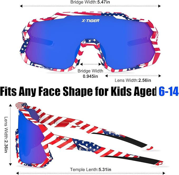 X-TIGER Kids Sunglasses Polarized Youth Baseball Sunglasses for 8-14 boys girls UV400 Sports Softball Cycling Glasses
