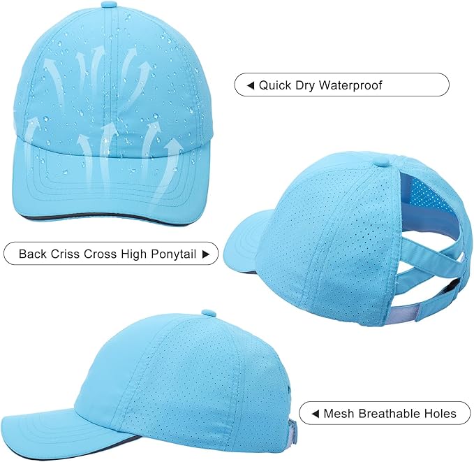 Girls Criss Cross Ponytail Hat Mesh Baseball Cap Kids Quick Dry Ponycap Hats Outdoor Summer Sports Hat Age 7-12