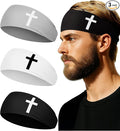 Shihanee 3 Pcs Christian Headbands for Men Jesus Cross Athletic Sweat Bands Christian Workout Accessories Moisture Wicking Sports Hairbands for Football Baseball Basketball Running Training