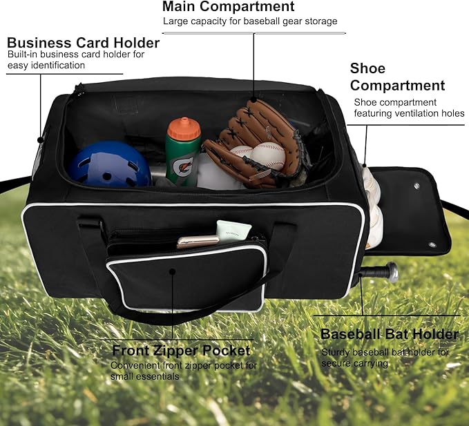 LARIPOP Baseball Bag Softball Duffel Bag for Youth Adult, 70L Sports Gear Bag with Bat Sleeves & Shoe Compartment