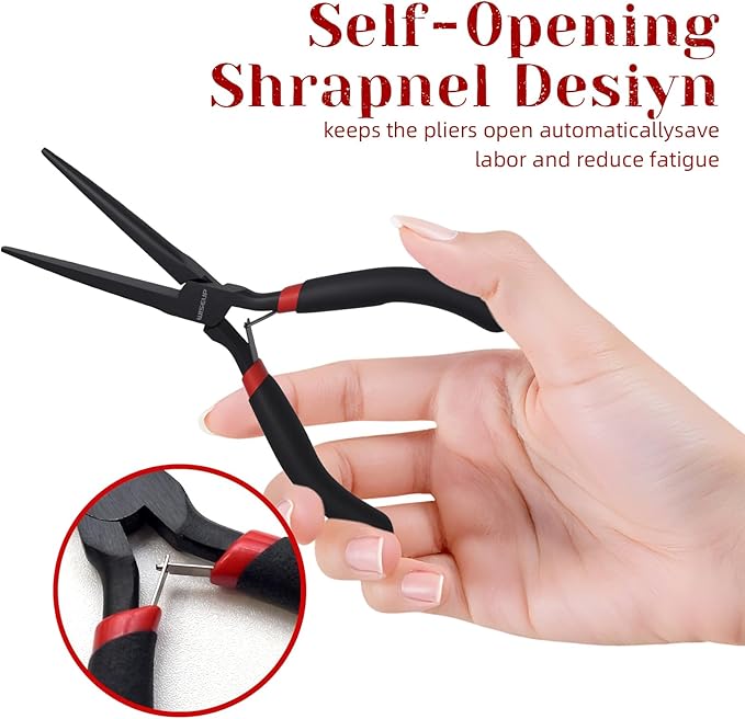 WISEUP 6" Mini Needle Nose Pliers Set，2-Piece Small Long Reach Bent Needle Nose - Image 4