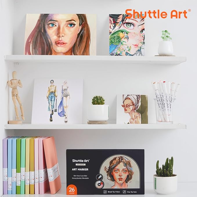 Shuttle Art 26 Colors Skin Tone&Hair Art Markers, Dual Tip Alcohol Based - Image 5