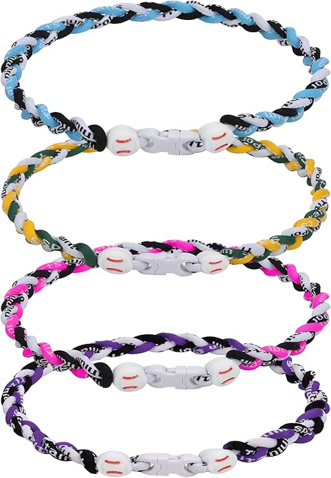 4 Pieces Baseball Necklaces for Boys,Three Braided Rope Tornado Sports Titanium Necklaces,Christmas Gifts Baseball Accessories Drip