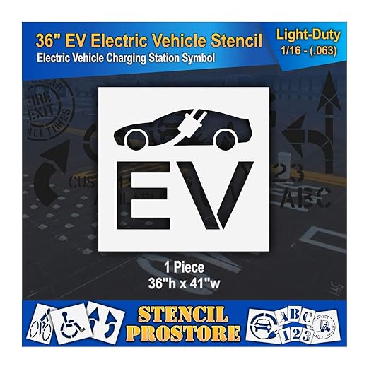 Pavement Stencils - 36 in - Electric Vehicle Silhouette - 35'' x 41'' x 1/16" - by StencilProStore