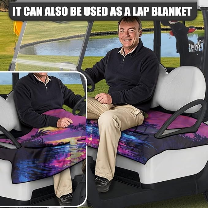 Golf Cart Seat Covers, Universal Golf Cart Seat Towel Blanket with 4 Front Pockets & Nonskid Bottom Fits for Club Car 2 Person Seats Golf Carts
