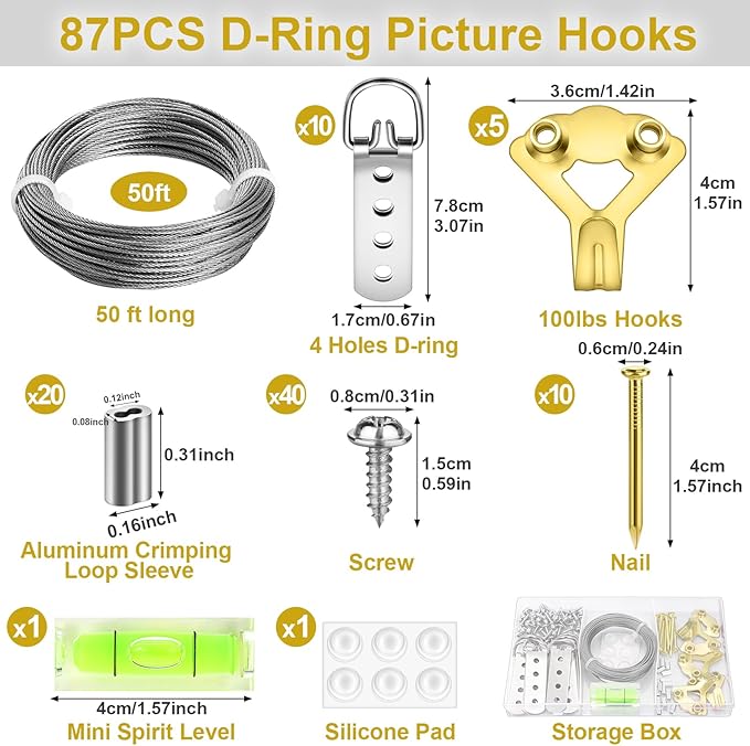 88Pcs Heavy Duty Picture Hanging Wire Kit, Include 50Ft Stainless Steel Wire - Image 3