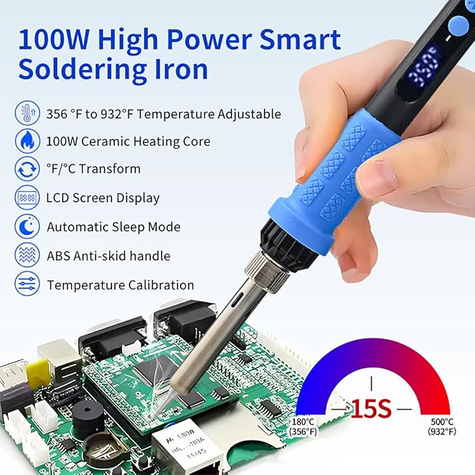 Soldering Iron Kit, 100W High Power LCD Soldering Iron, 2 Helping Hands - Image 3