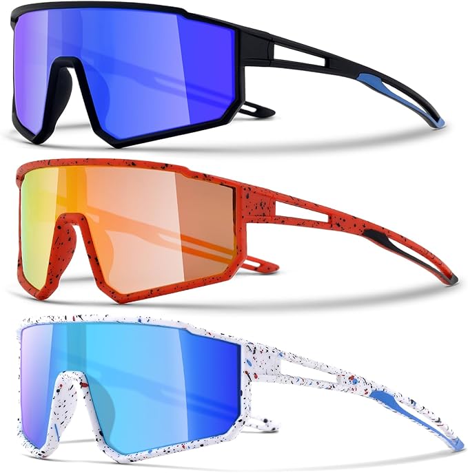 3PACK Kids Sunglasses for 6-14 Boys Girls, Youth Baseball and Cycling UV400 Protection Goggles