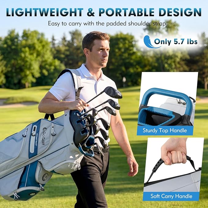 Tangkula Golf Cart Bag with 14-Way Full Length Dividers, 6 Molded Lock Top Golf Club Bag with 11 Pockets, Cooler Bag, Padded Strap, Handles, Umbrella Holder & Rain Hood