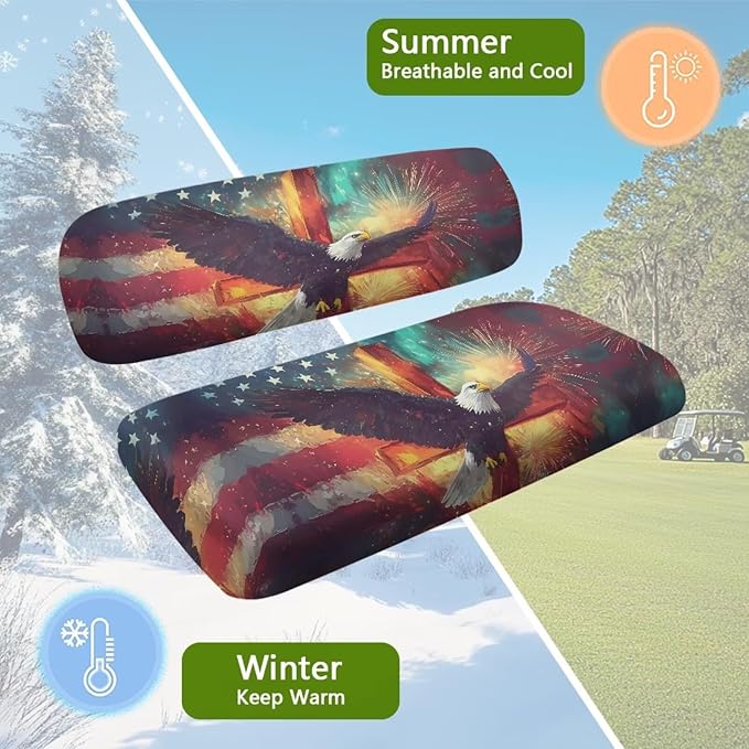 Yewatlles American Flag Eagle Cross Golf Cart Seat Covers, Personalized Golf Cart Seat Cover Keeps Seat Fits in Club Car and Other 2-Seat Golf Carts