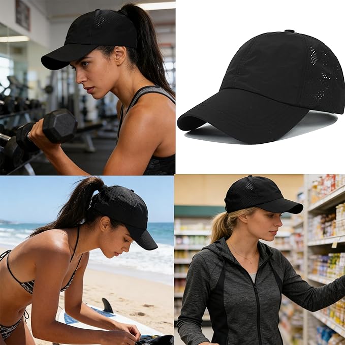 Womens Quick-Drying Criss-Cross Baseball-Cap Lightweight-Golf-Sport-Hat Ponytail-Sun-Hat Summer Medium