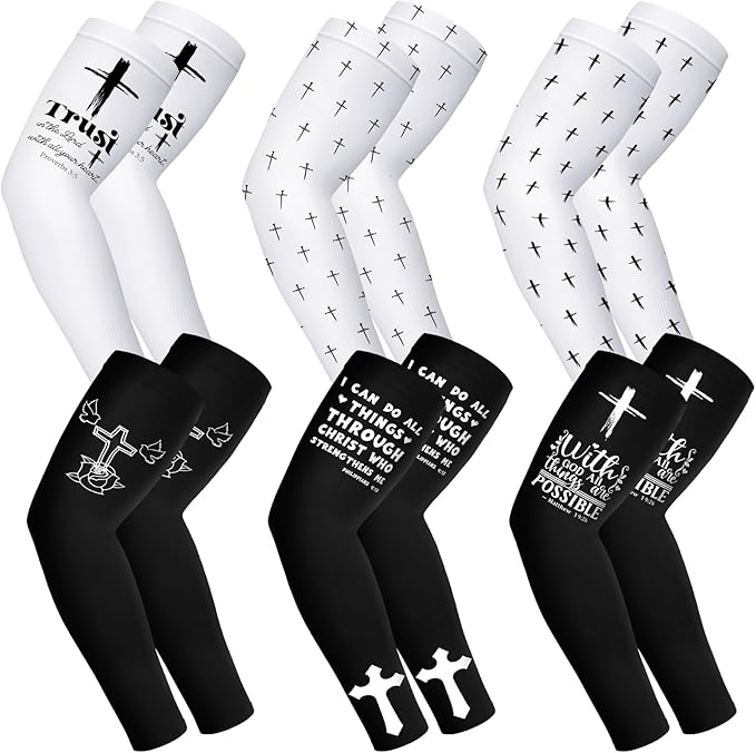 6 Pairs Faith Cross Arm Sleeves Baseball Arm Sleeves Youth Jesus Christian Gifts Bulk for Basketball Accessories