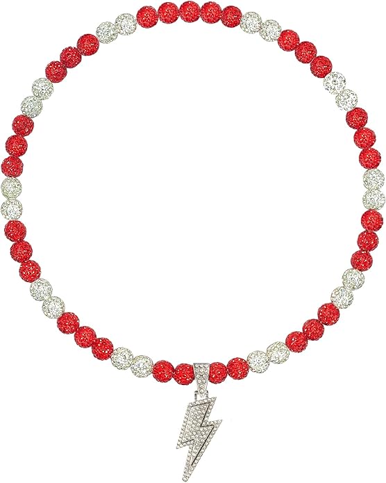 Baseball Necklace for Men 16/18/20 Inch Bling Ice Collection Lightning Bolt Pendant Necklace for Women Rhinestone Clay Beaded Discoball Accessories Gifts for Baseball Team Players Lovers