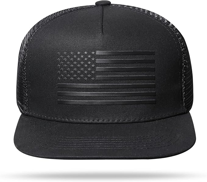 UALON Baseball Cap, Snapback Trucker Hat for Men & Women with American Flag and Adjustable, Breathable Mesh, Flat Bill Hats