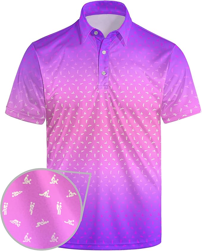 Golf Polo Shirts for Men Funny Print Short Sleeve Golf Shirts Performance Golf Polos