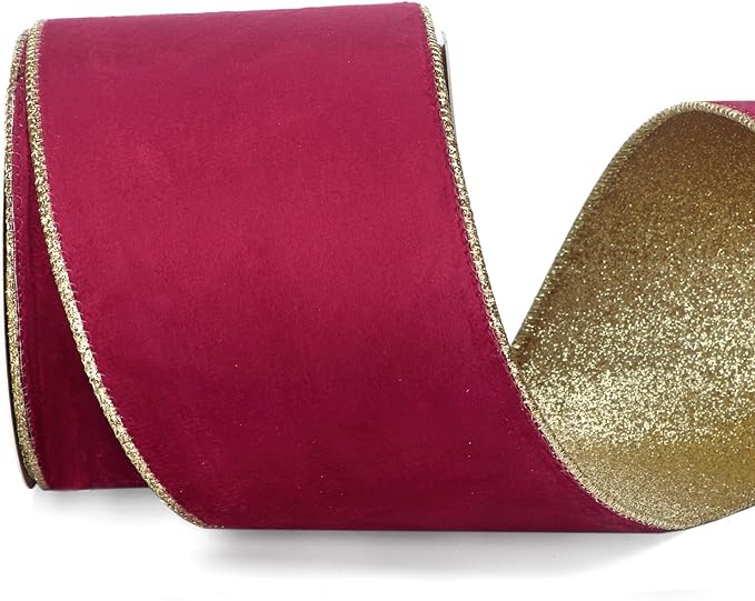 Ribbli Burgundy Velvet Wired Ribbon 4 Inch Burgundy Velvet by Ribbli