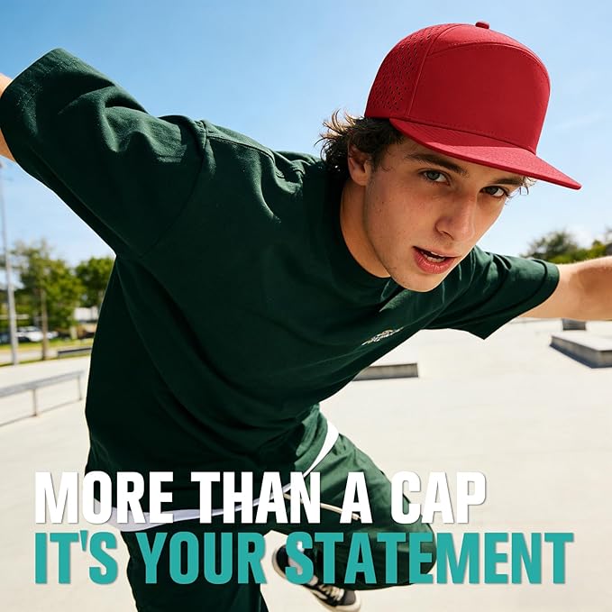 AOPREL Flat Brim Baseball Cap for Men Adjustable Water-Resistant Performance Hat with Breathable Laser Perforated