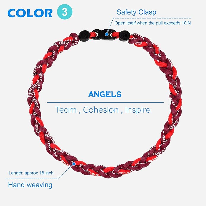 3 pcs Baseball Rope Necklaces, League Team Colors Braided Necklace, Baseball Team Gifts
