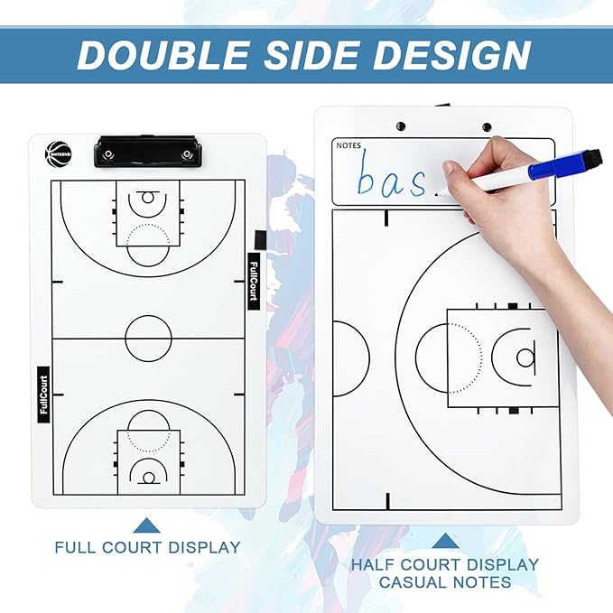 Basketball Coaching Board, 2026 Version Double-Sided Basketball Clipboard for Coaches, Dry Erase White Board for Coaches, Solid Coaching Marker Boards, Portable and Efficient