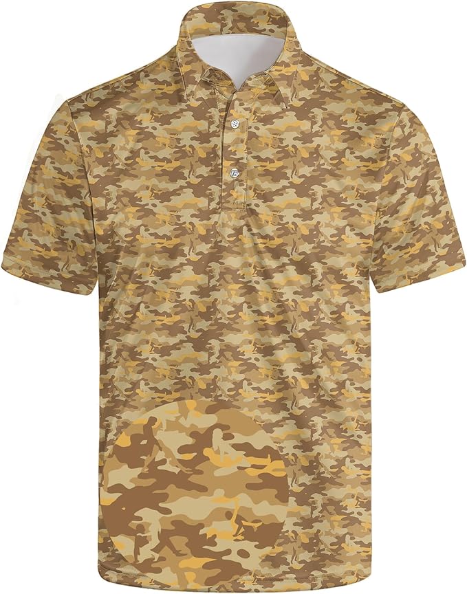 Golf Polo Shirts for Men Funny Print Short Sleeve Golf Shirts Performance Golf Polos